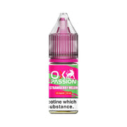 Bottle of Strawberry Lemon OXVA Ox Passion Nic Salt featuring vibrant red and yellow packaging with stylized illustrations of strawberries and lemon slices, the bold OXVA “Ox Passion” logo and flavor name in sleek typography—designed for nicotine salt vape devices